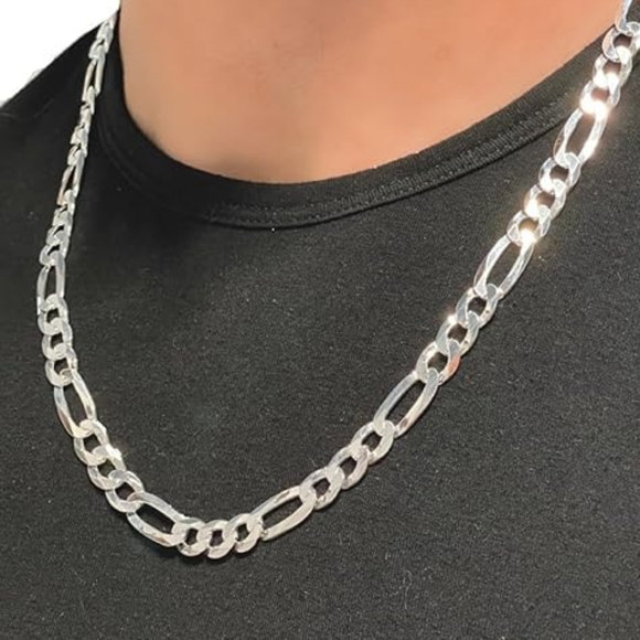 Vintage Figaro Sterling Silver 925 Chain Necklace with Diamond-Cut Links - Picture 4 of 16